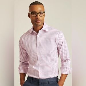 Bonobos Men's Dress Shirt in Pink and Red Windowpane Plaid on White size L
